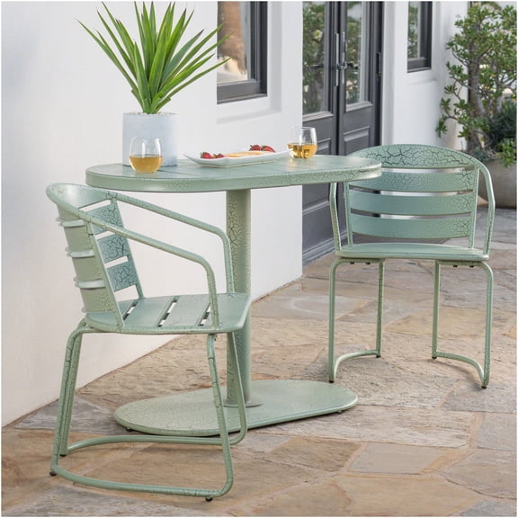 JERFIT 3-Piece Outdoor Bistro Set, Green Retro Iron Patio Dining Table and 2 Chairs for Garden, Porch, Balcony