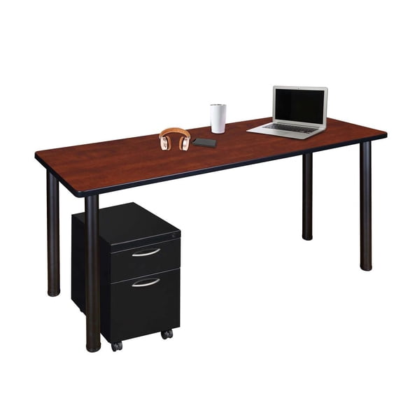 Regency Kee 60 x 24 in. Mobile Desk with Storage- Cherry Top, Black Legs