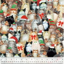Cotton Meowy Christmas Christmas Cats With Hats Bows All Over Windham Fabrics Cotton Fabric Print by the Yard (54484-3)