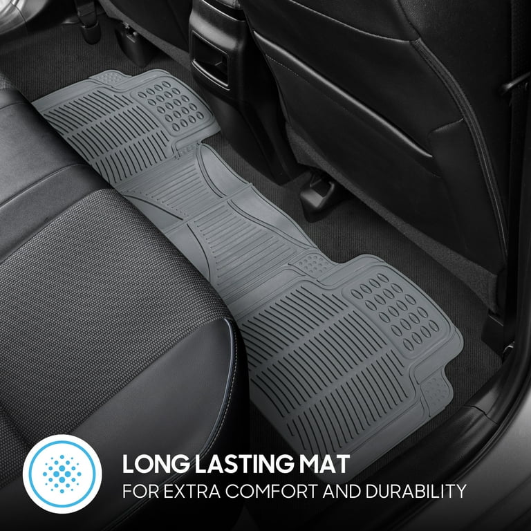 BDK Gray Heavy Duty Front Rear Rubber Floor Mats Universal Liners for Car SUV Van Truck All Weather Protection with Anti Slip Nibs Fit Contours