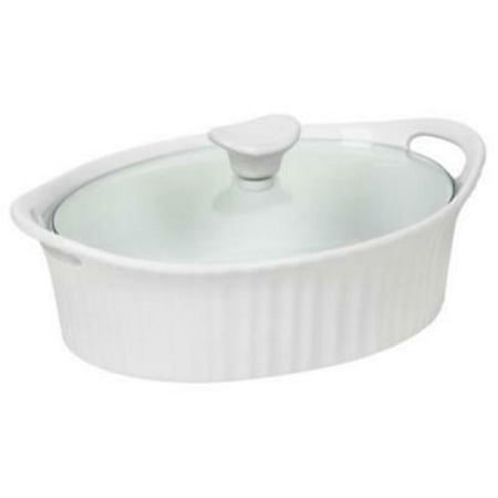 1PK Corningware 1.5 QT French White III Oval Casserole Dish With Glass Cover 2/PK