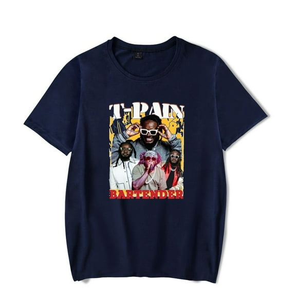 T-Pain 2025 Merch T-shirt Retro Print Round Neck Short Sleeves Unisex Hip Hop Streetwear