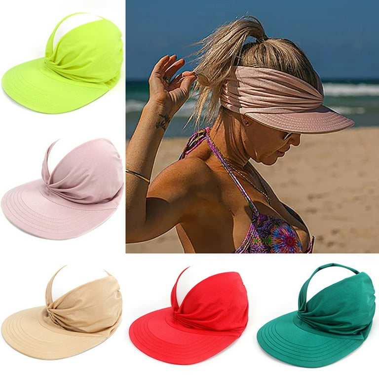 Women Summer Sun Visor Hat Wide Brim UV Protection Cap Elastic Hollow Top Hat  Beach Hat for Beach Travel Outdoor Sports 