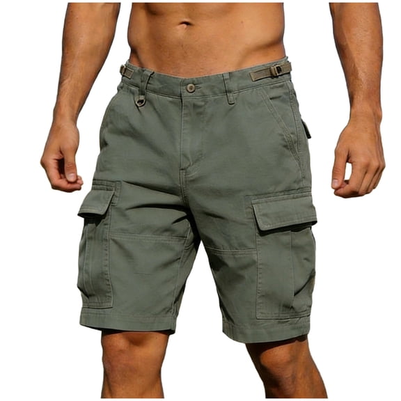 LEAVINGSUO Cargo Shorts for Men Under $20 Men's Casual And Fashionable Solid Color Cargo Pants With Pockets Button Waist Shorts Green 33