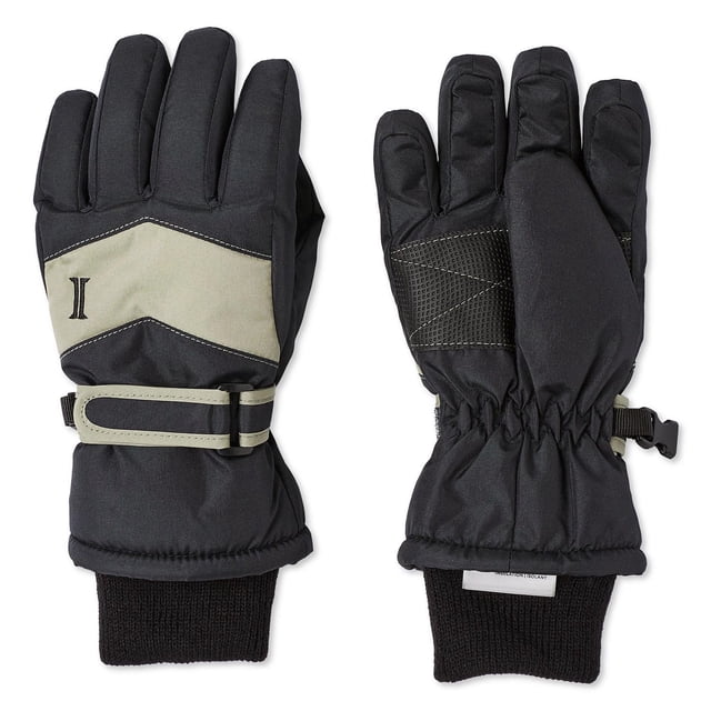 Igloos boys' black and gray insulated ski gloves with adjustable wrist straps and knit cuffs