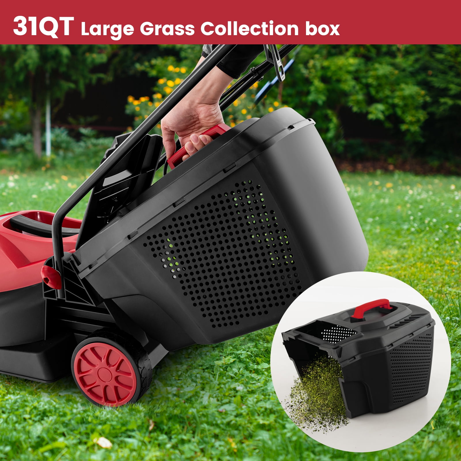 Topbuy Electric Lawn Mower 2-in-1 Versatile Corded Lawn Mower with Grass Collection Box 12 AMP Motor Red