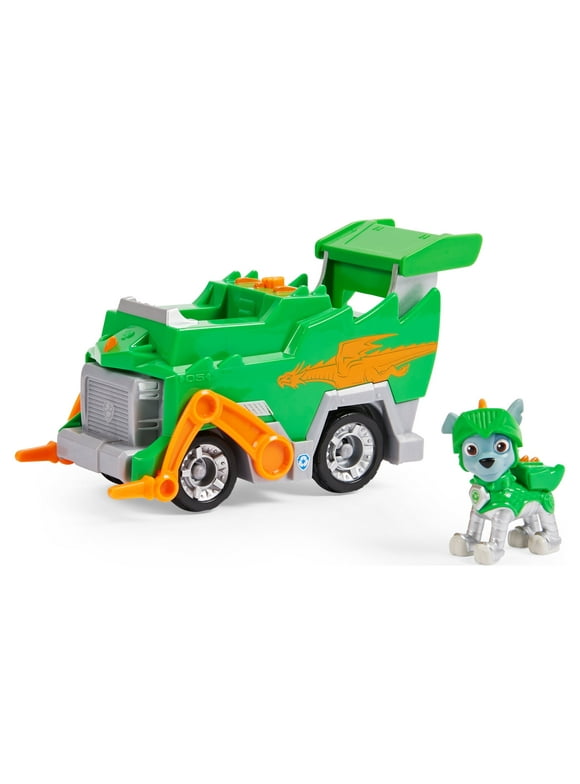 PAW Patrol, Rescue Knights Rocky Transforming Toy Car with Collectible Action Figure, Kids Toys for Ages 3 and up
