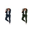 thumbnail image 1 of (2-Pack) Rinsvye Womens Solid Long Sleeve Pants Suit Set With Pockets Elastic Waistband Tailored Fit Business Formal Wear, 1 of 6