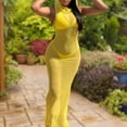 thumbnail image 4 of Vestido Vestido ajustado de mujer Vestido largo de verano de punto Túnica Vestido de malla Ropa de playa Traje Cgtredaw Amarillo S para Mujer, 4 of 6