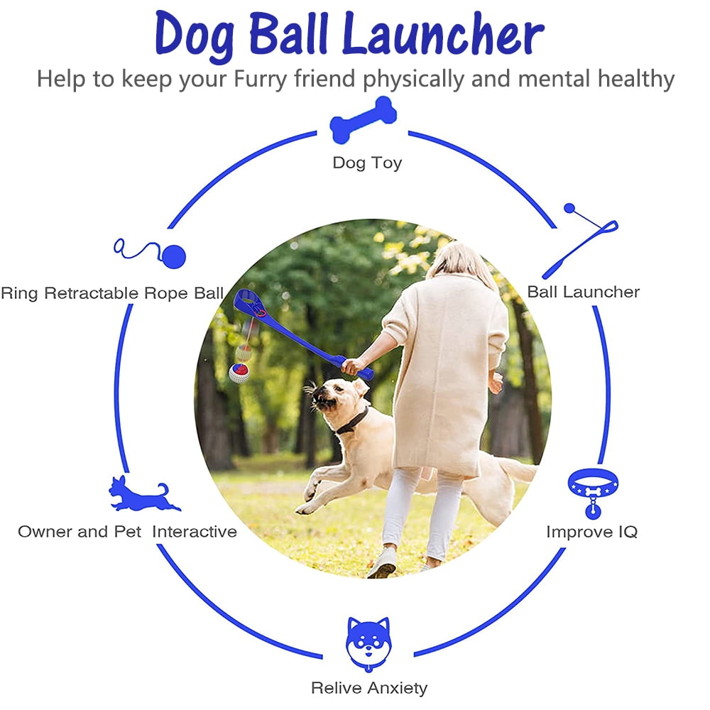 LNKOO Dog Ball Launcher Thrower Toy, Dog Chew Toothbrush Toy for Aggressive Chewers-200 FT Range Multifunctional Puppy Training Playing Throwing Fetch Toy