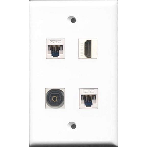RiteAV - 1 Port HDMI and 1 Port Toslink 2 Port Cat5e Ethernet White Wall Plate