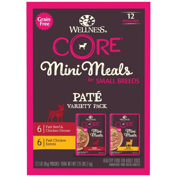 Wellness CORE Natural Grain Free Small Breed Mini Meals Pate Variety Pack, 3-Ounce (Pack of 12)