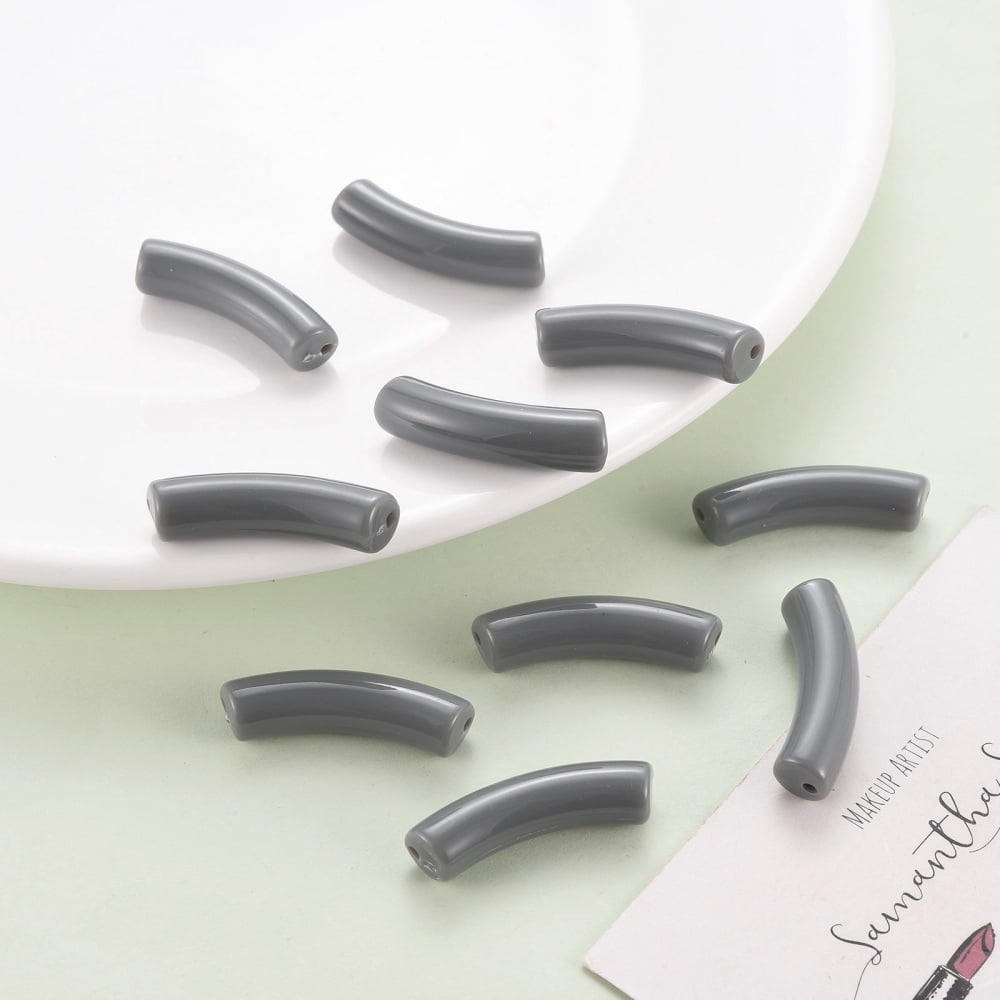 Opaque Acrylic Beads Curved Tube Gray 32x9.5x8mm Hole: 1.8mm about 330pcs/500g