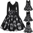 thumbnail image 1 of Vestido de manga larga con estampado de calavera para mujer Vintage de manga larga Halloween, 1 of 5