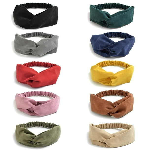 Harhinhe 10 piezas Diademas multicolor para mujeres Bandas elásticas para el cabello, Diadema elástica liviana para ejercicio, Envoltura de cabeza de gamuza Accesorios para el cabello