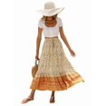 thumbnail image 2 of Maxi Skirts for Women 2025 Summer Boho Long Flowy Floral Elastic High Waist Skirt Casual Travel Skirt Orange Color S, 2 of 9