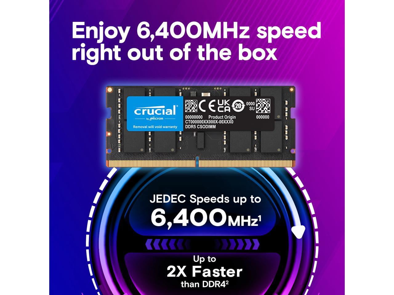 Crucial 64GB (2 x 32GB) 262-Pin DDR5 CSODIMM DDR5 6400 (PC5 51200) Laptop Memory Model CT2K32G64C52CS5