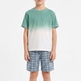 thumbnail image 4 of NIPAXO Boys Short Sets Ombre T-Shirt and Plaid Shorts 2-Piece Summer Outfit Casual Activewear for Boys, Green, Sizes 4-5 years old, 4 of 6