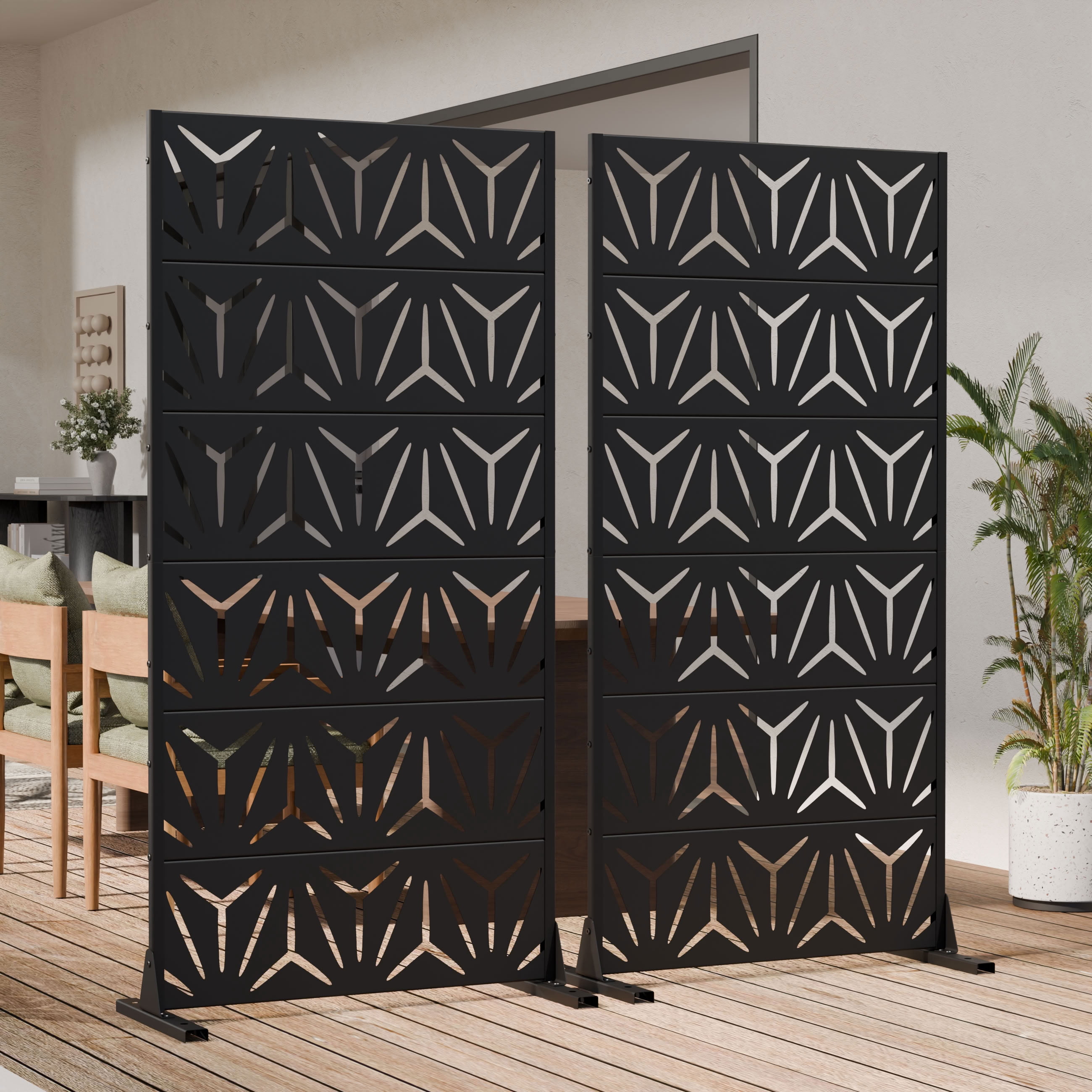 MAYEERTY 6 Panels Metal Outdoor Privacy Screen Garden Divider Patio Backyard Decorative Privacy Fence 2Pcs, 72×35.4×15.7in