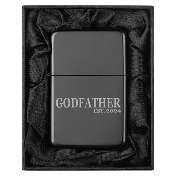 Lighter in Black Silk Lined Gift Box Godfather Est 2024 (Black)