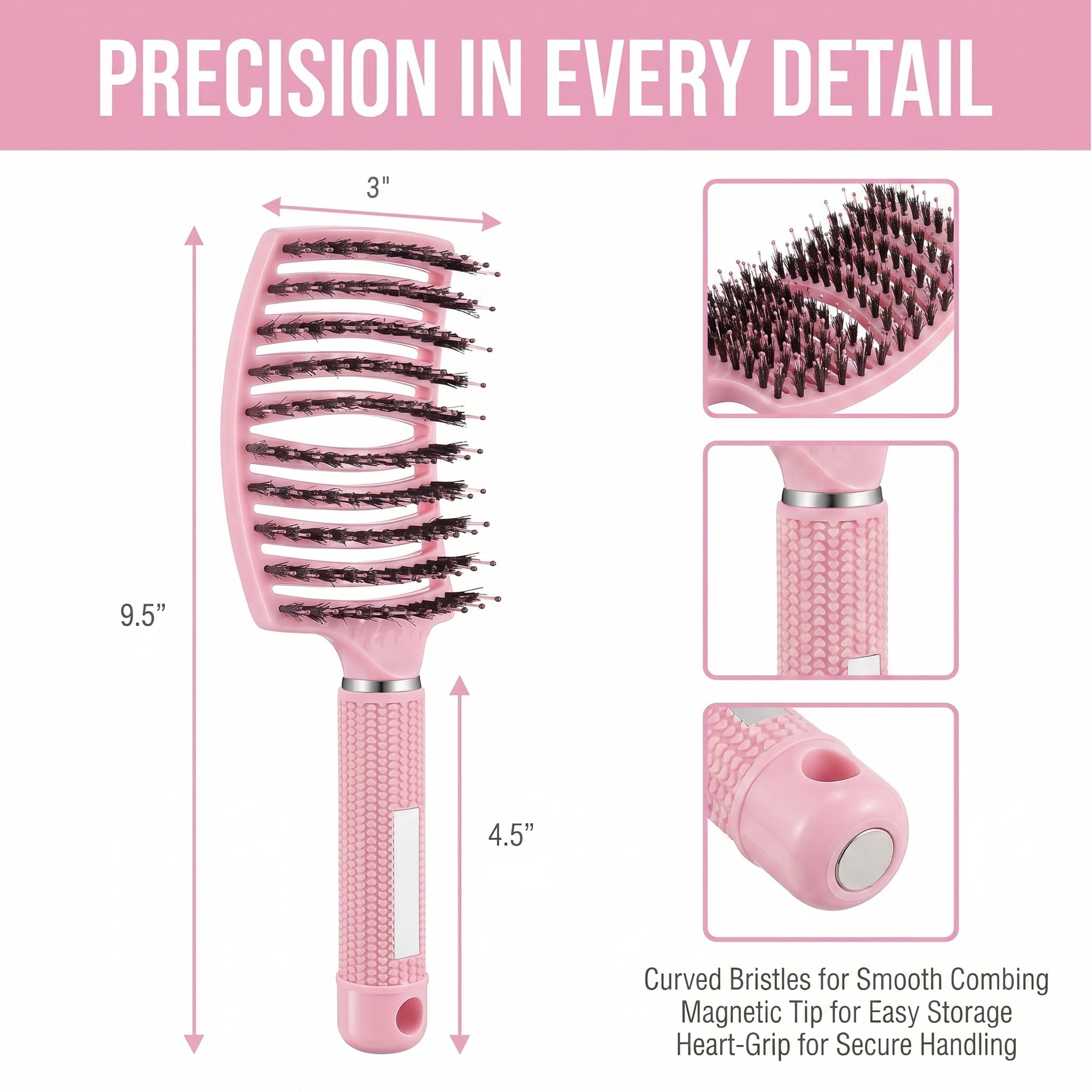 YEMNPIOS Boar Bristle Detangling Brushes, Curved Vented for Dry Wet Curly Thick Straight Hair, 9 Pcs Bulk