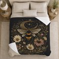 thumbnail image 4 of Enchanted Bumblebee Crescent Moon Wildflower decorative motif, Warm Flannel Blanket for Living Room and Bedroom, Mystical Celestial Art Scene, Celestial Art Lovers Housewarming Gift, 4 of 7