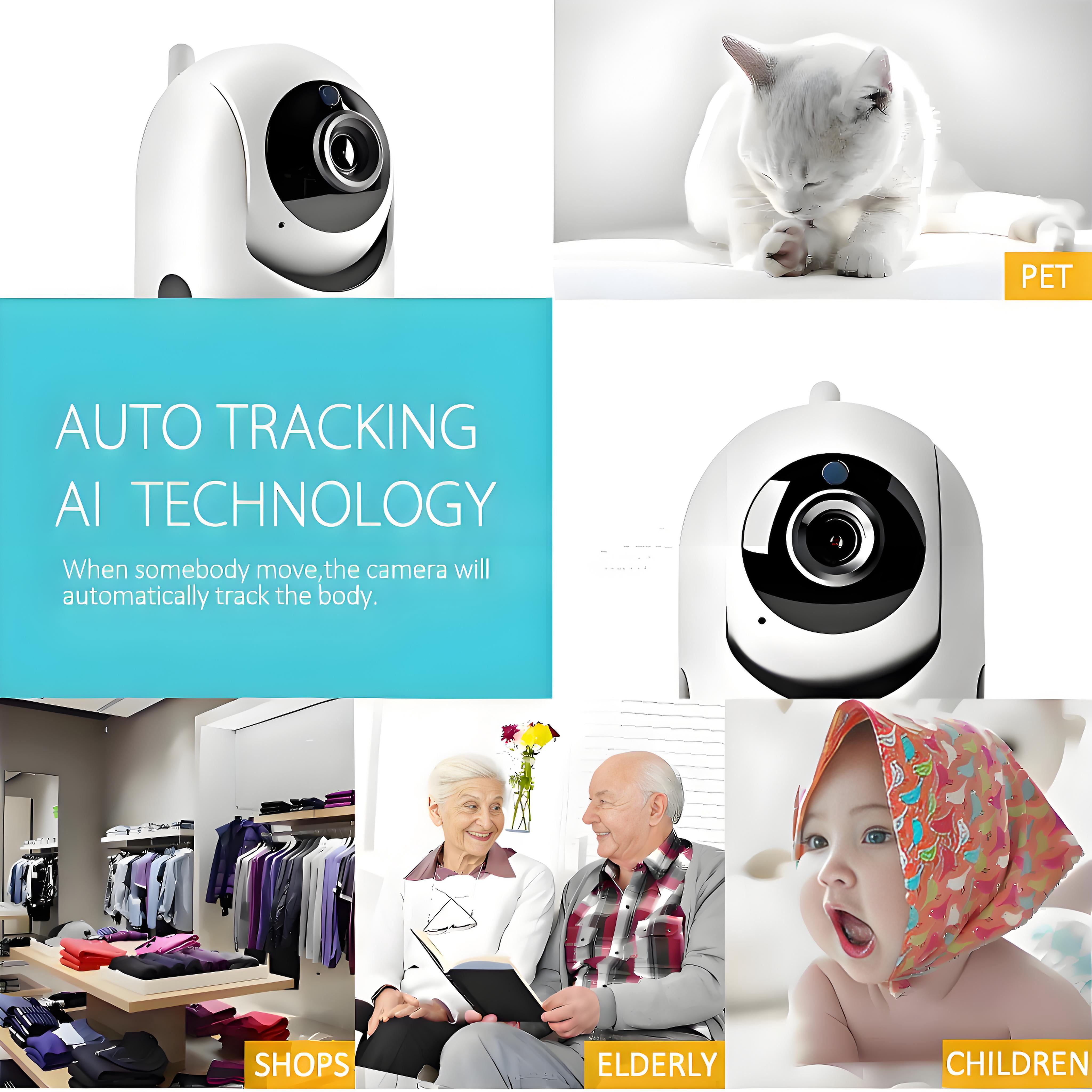 2K HD Wifi Baby Monitor Camera with Night Vision,Two-Way Audio, AI Auto Tracking Smart Monitoring for Baby, Nanny,Pet,White
