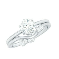 Rosec Jewels Rings Set with Lab Diamond - 1 Ct Engagement Ring with Curved Band - EF-VS Quality, 10K White Gold, US 10.00