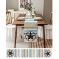 thumbnail image 3 of ERUNPONLY Ombre Wooden Grain Table Runner - 108 Inch Long Western Country Texas Star Retro Cotton and Linen Blended Dress Scarves Farmhouse Table Runner for Kitchen Dining, Coffee Table, 13"x108", 3 of 8