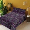 thumbnail image 2 of Ambesonne Leaves Fitted & Flat Sheet with Shams 4 Pcs Set, Watercolor Modern Leaf Print, Full, Plum Fuchsia and Green, 2 of 5