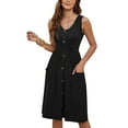 thumbnail image 2 of Women Summer Dresses Sleeveless Casual Loose Swing Button Down Midi Dress with Pockets, 2 of 9
