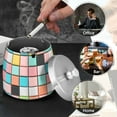 thumbnail image 4 of Yayeee Ashtray with Lid for Cigarette Smokeless Stainless Steel Home Ash Holder, Colorful Checkered Pattern, 4 of 7