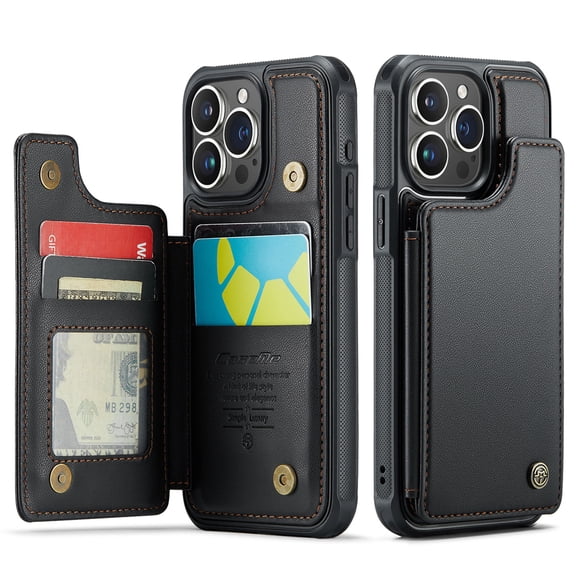 for iPhone 15 Pro Case with Card Holder, Wallet Case for Women Men with RFID Blocking, Durable Leather Kickstand Magnetic Clasp Shockproof Phone Case for iPhone 15 Pro