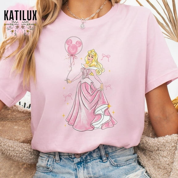 Princess Aurora with Mickey Balloon T-Shirt, Watercolor Sleeping Beauty Shirt, Disneyland Trip Tee