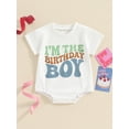 thumbnail image 3 of Gureui Infant Baby Boy Birthday Romper Cartoon Letter Print Round Neck Short Sleeve Bodysuit Toddler Tops, 3 of 9