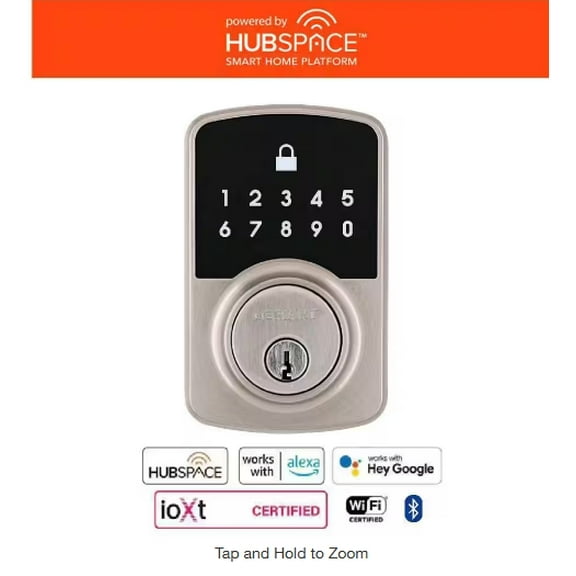 Defiant Square Compact Satin Nickel Electronic Single Cylinder Deadbolt Wi-Fi Enabled Powered by Hubspace