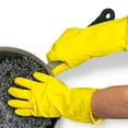 thumbnail image 1 of [12 pares] Guantes de goma extra grandes para usos múltiples, resistentes, de 11 pulgadas, con forro flocado amarillo, aptos para limpieza del hogar, cocina, lavado de platos, trabajos, 1 of 6