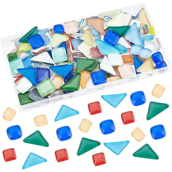 250g Mosaic Tiles Glass Cabochons for Home Decoration or DIY Crafts Mixed Shape Mixed Color 8~15x6~29x4~6mm about 150pcs/250g