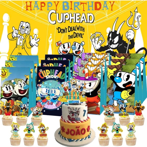 Cuphead Treat Bags Candy Decorations Party Favor Supplies Birthday Cake Topper Backdrop Banner