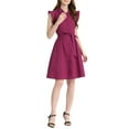 thumbnail image 2 of INSPIRE CHIC Women's Shirt Dress Cap Sleeves Point Collar Tie Waist Button Mid Dresses L Fuchsia, 2 of 6