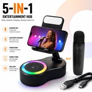 Cell Phone Stand with Wireless Bluetooth Speaker and Microphone, Power Bank, 360 Rotation Foldable Phone Holder with RGB Light, Tech Gift Idea