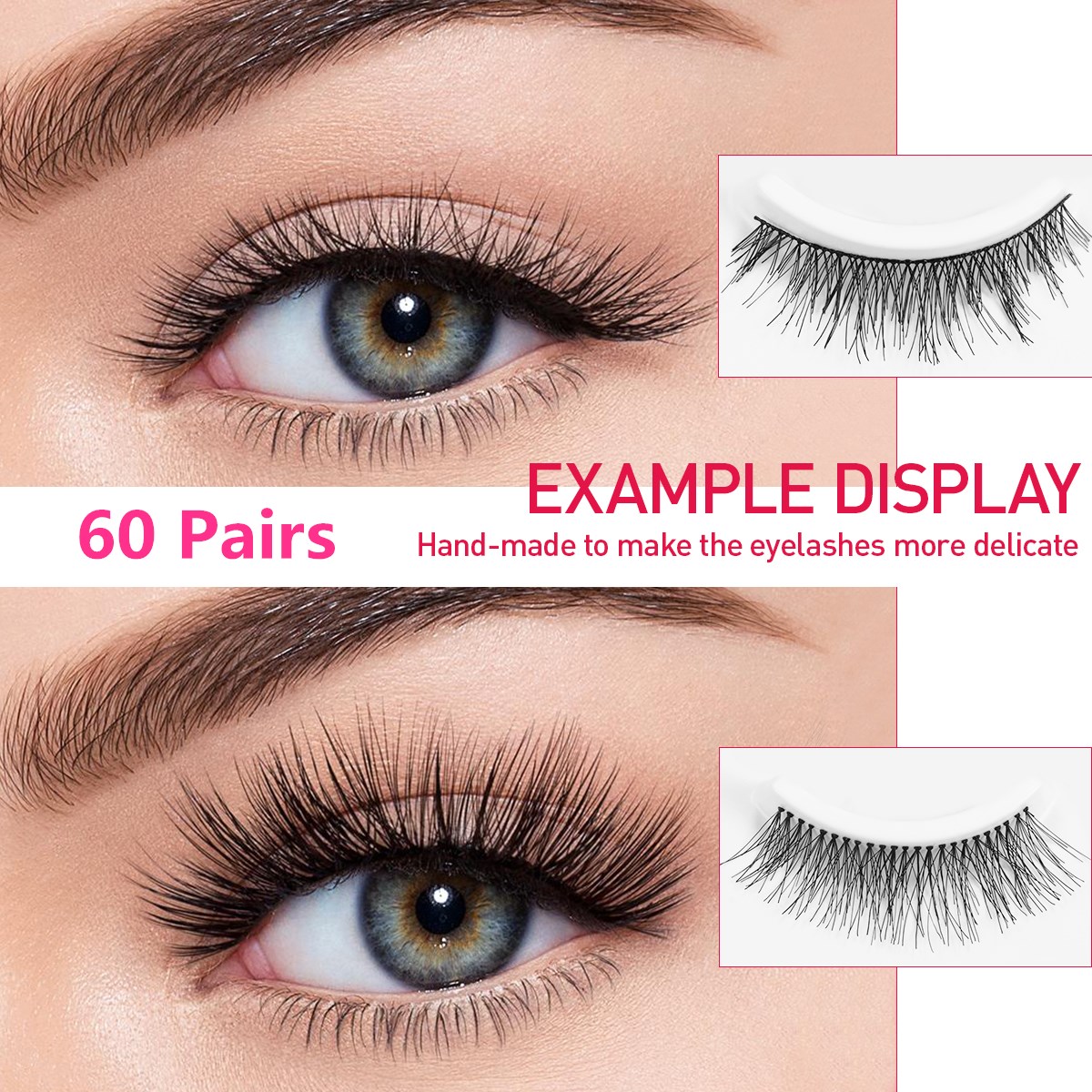 Lurrose 60 Pairs False Eyelashes Natural Fake Eyelashes Handmade