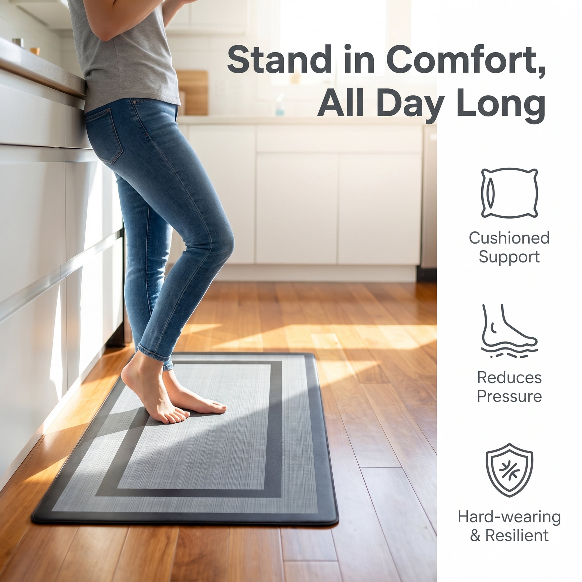 Unique Bargains Geometric Anti Waterproof Oil Resistant Non Slip Floor Rug Black 30" x 18"