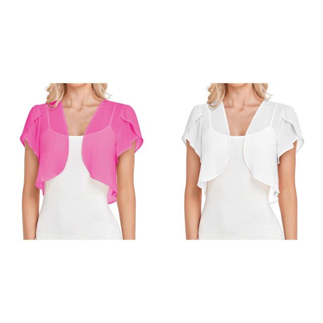 (Lot de 2) Kcodviy Femmes Uni Court Chandails pour Femmes Grande Taille Manches Boléro Court Ouvert Cardigan en Tricot Léger pour Femmes devant Cardigan en Mousseline