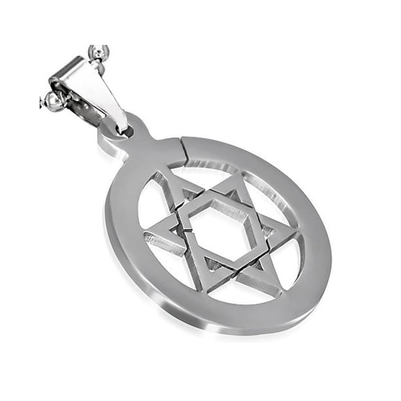 Stainless Steel Silver-Tone Jewish Star of David Charm Pendant Necklace, 24"