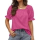 thumbnail image 1 of Blusa de manga corta holgada, suave y moderna para usar en la oficina o al aire libre, talla L Camiseta de manga abullonada de color rojo rosa para mujer, 1 of 6