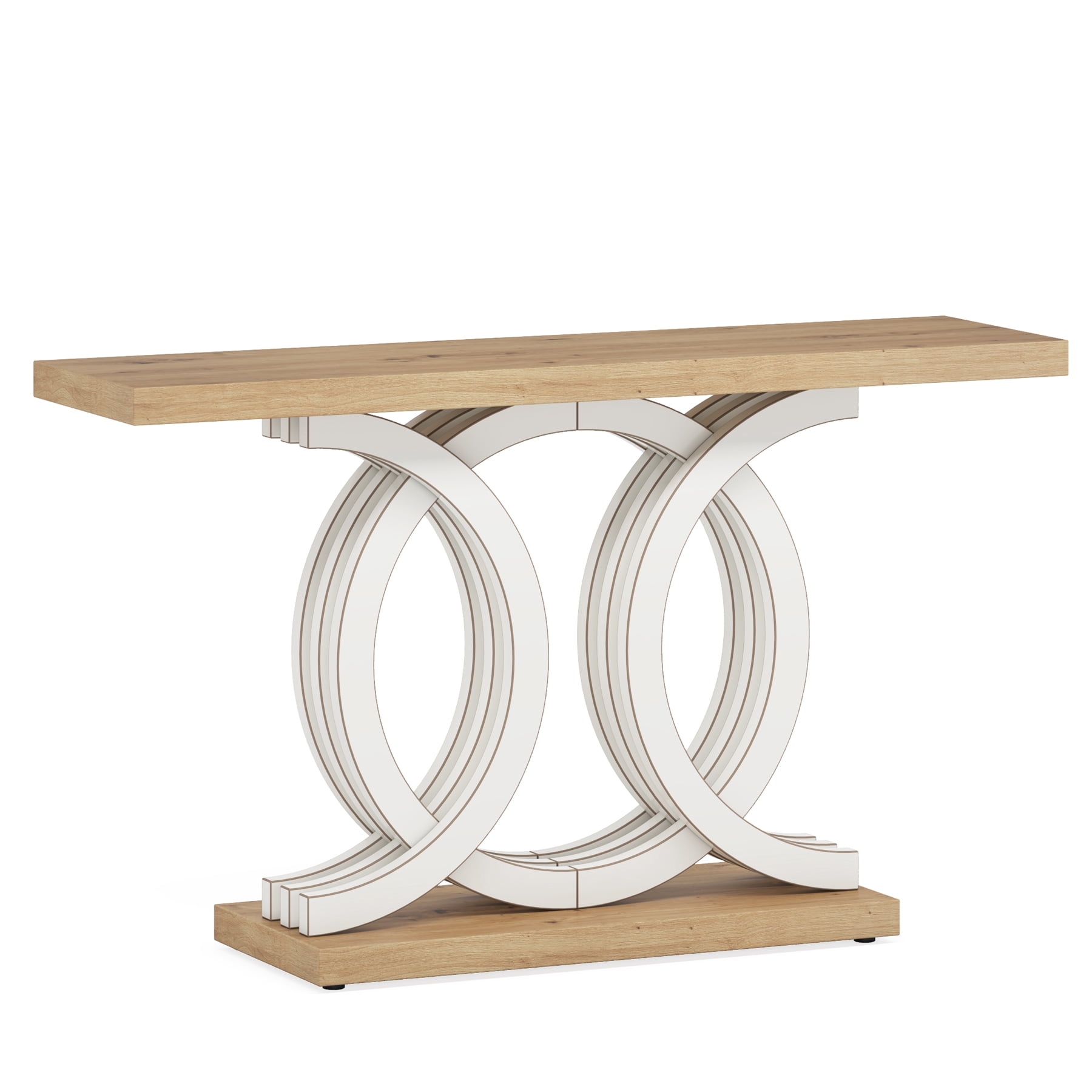 Fnova 55" Console Table with Geometric Base, Modern Wood Narrow Entryway Table Sofa Table for Living Room, Hallway, Foyer