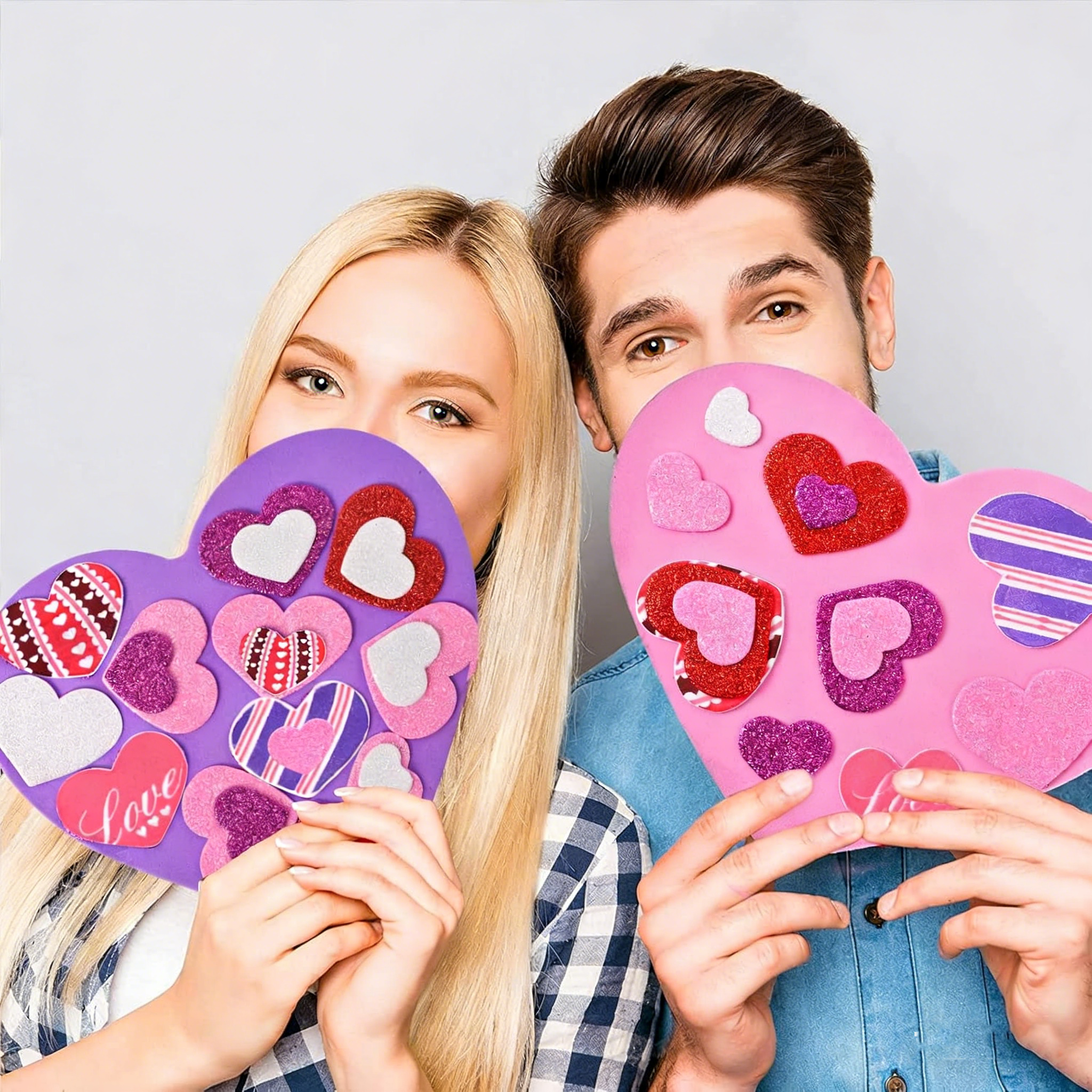 Valentine's Foam Heart Stickers Kit Includes Glitter Self-Adhesive Heart Stickers and Colorful Large Foam Hearts for Valentine's Day Wedding DIY Craft Supplies