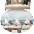 thumbnail image 2 of Beach Seagull Round Living Room Rugs 7 ft, Retro Nautical Watercolor Ocean Bird Sky Cloud Washable Area Rug with Non-Slip Sturdy Edge Binding Round Carpet for Kitchen Office Bedroom, 2 of 9