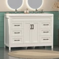 thumbnail image 3 of Jarbalai 47" Freestanding Bathroom Vanity with Twin Basin and Cabinet Storage and Drawers, White, 3 of 8